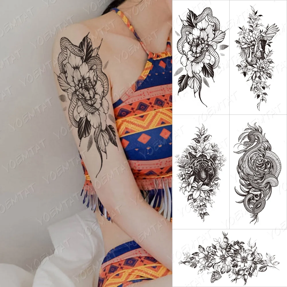 

Newest Top Quality Flower Snake Designed Temporary Tattoo Sticker, Cmyk