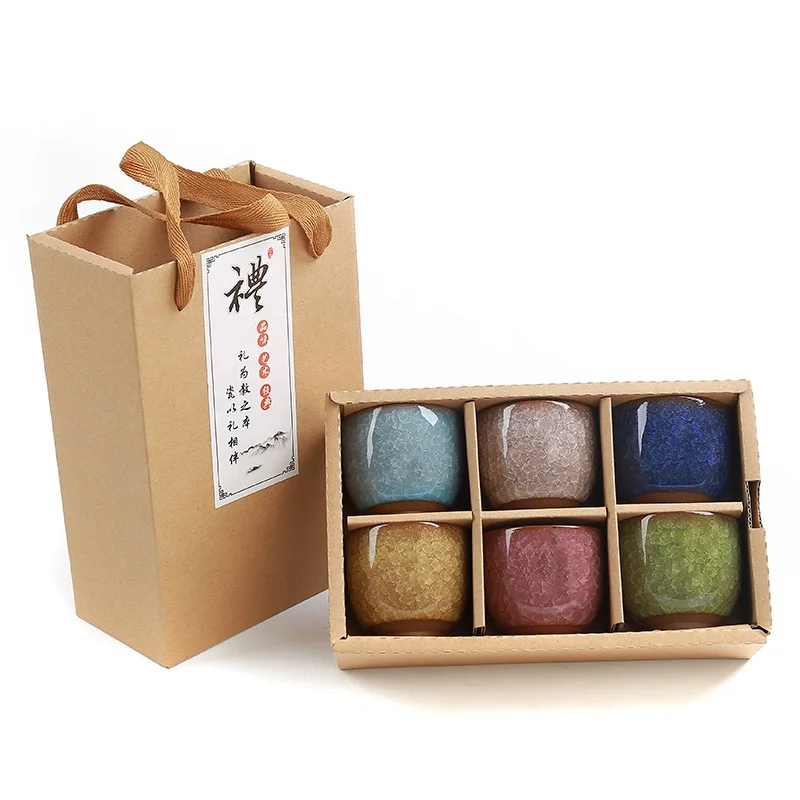 

80ml Chinese Kung Fu Tea Cup Cups Sets 8 Colors Japanese Style Ceramic Clay Tea Coffee Service Cup Gift Boxes