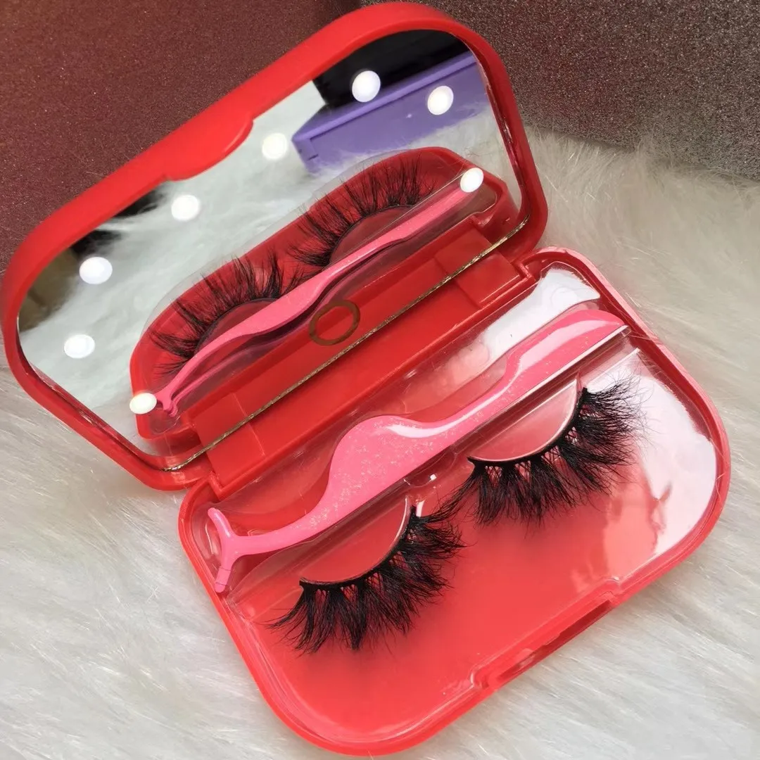 

Eyelashes Cases With LED Light Aid Lash Kits 1 Pair Tray Eyelash Fashion Portal Boxes For 3D Silk Lashes Lash Display Storage, Natural black color