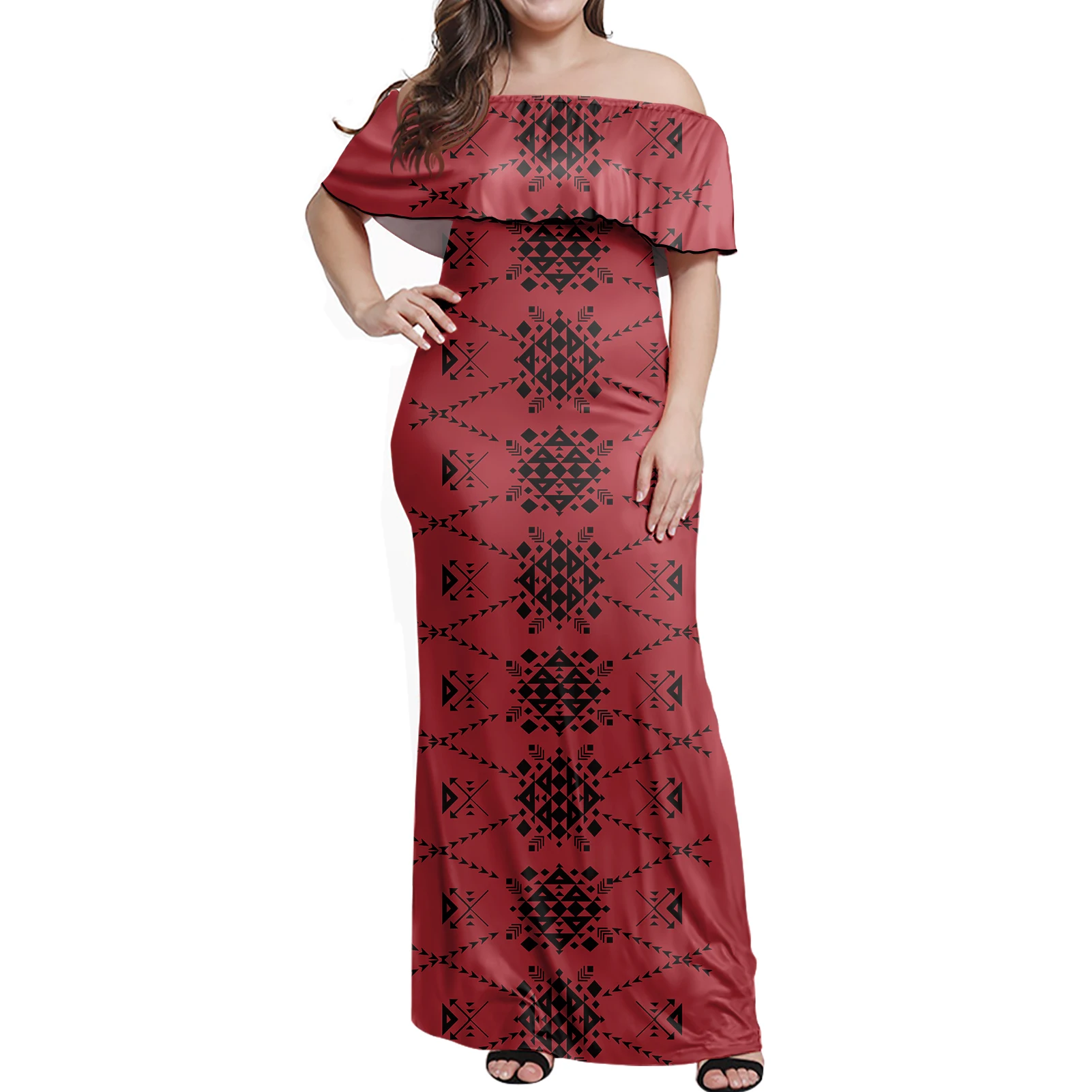 

2021 New Arrivals Women Plus Size Dresses Polynesian Stripe Print Evening Plus Size Formal Dress Casual Maxi Dresses Plus Size, Customized color
