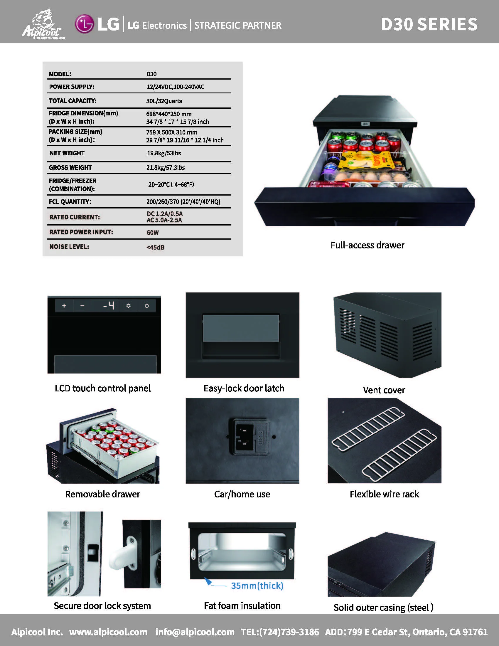 Draw Fridge Drawer Refrigerator Freezer D30 Alpicool Boat Marine Rv Car