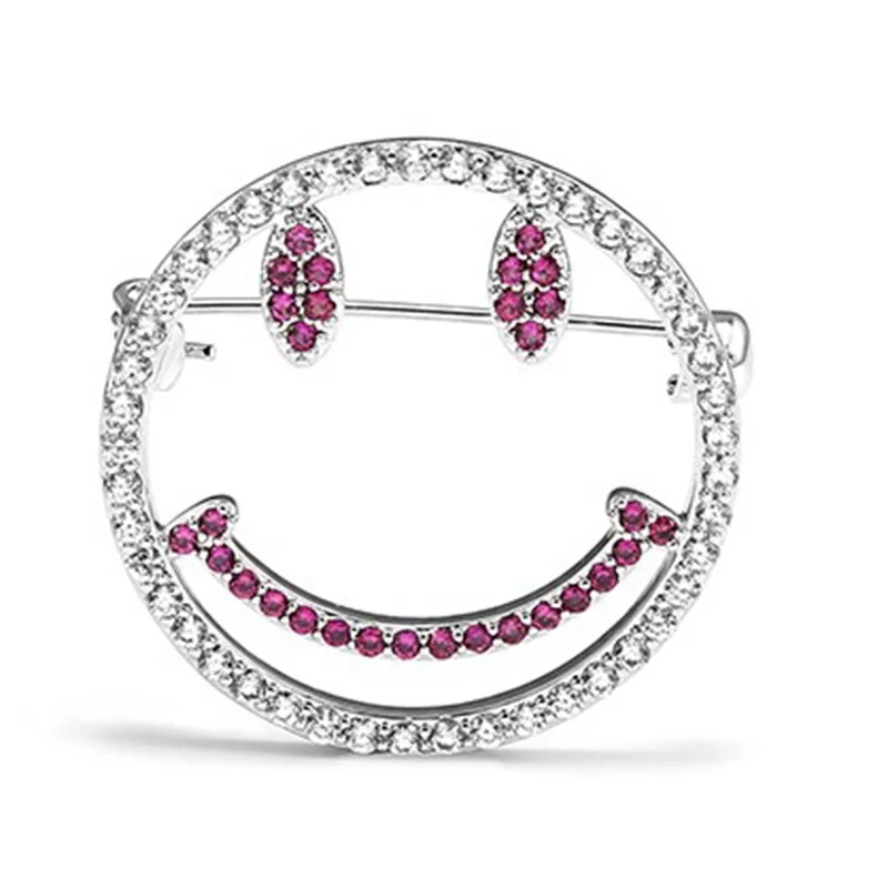

Personalized Hollow Smiley Face Brooch Zircon Badge Cute Brooch, Silver