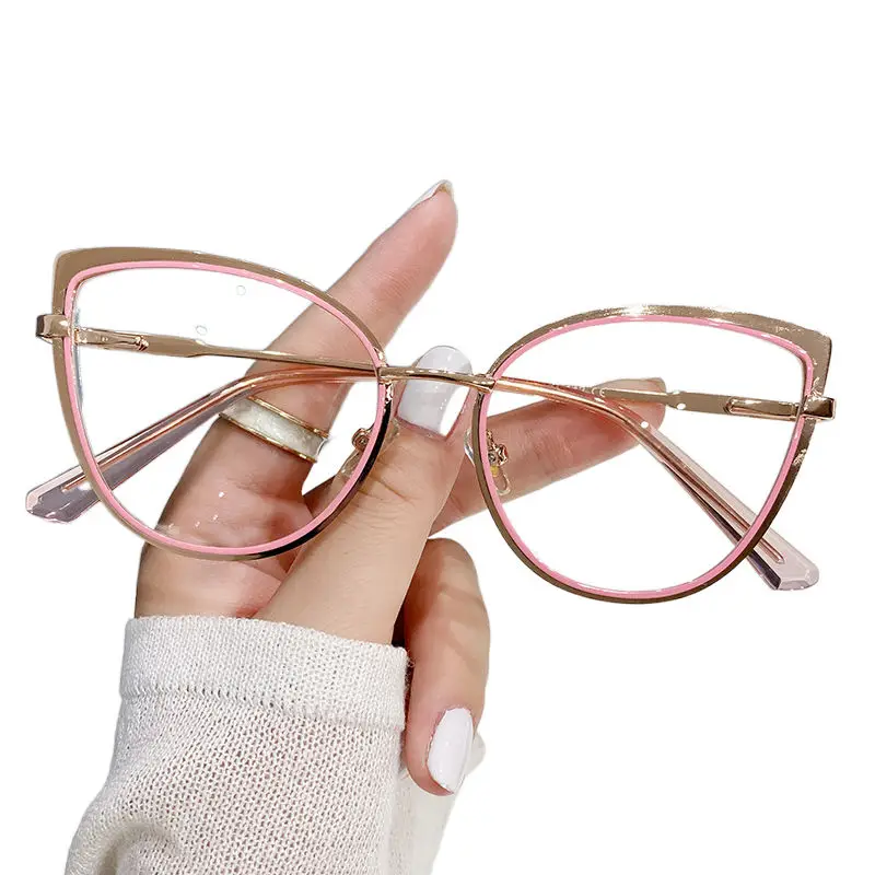 Anti Blue Light Cat Eye Glasses Fashionable Metal Optical Computer Glasses Frame Wholesale Eyeglasses Woman Eyewear