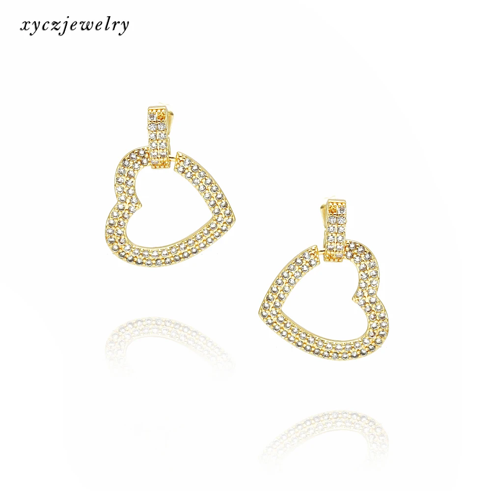 

Perfect white zircon 18K gold-plated brass luxury halo heart drop earrings