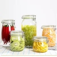 

500ml-2L round airtight glass storage jar for snacks with clip top lid