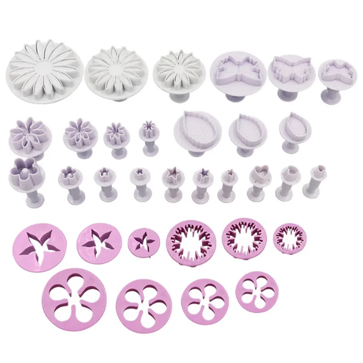 

33pcs Baking Tools Plastic Fondant DIY Cake Cookie Plunger Cutter Decorating Mold Tool, White