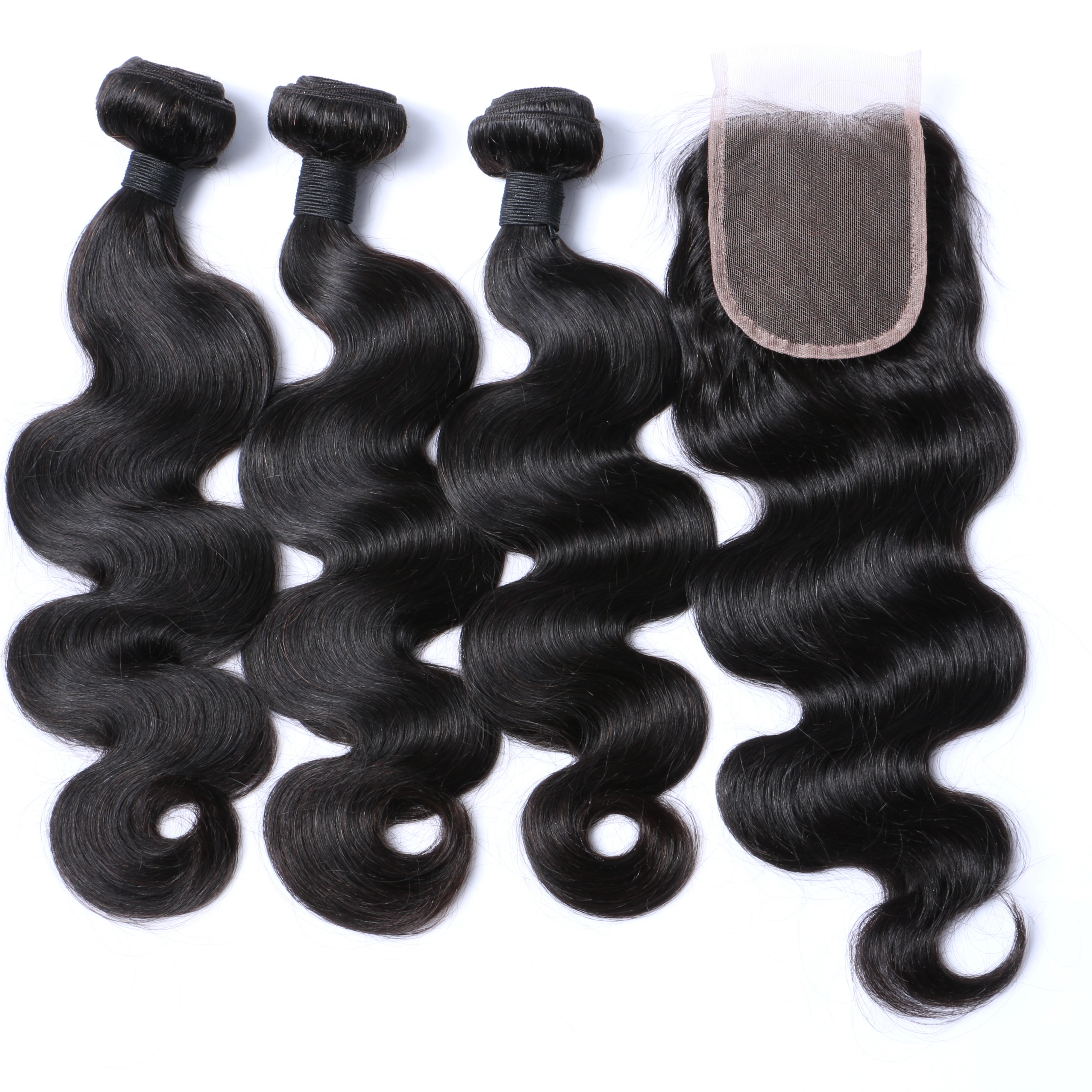 

Brazilian Human Hair 3 Bundles 12 14 16 inches With 10" 4x4 HD Lace Closure Body Wave 10A Bundles Deal Natural Black Color, Natutal black