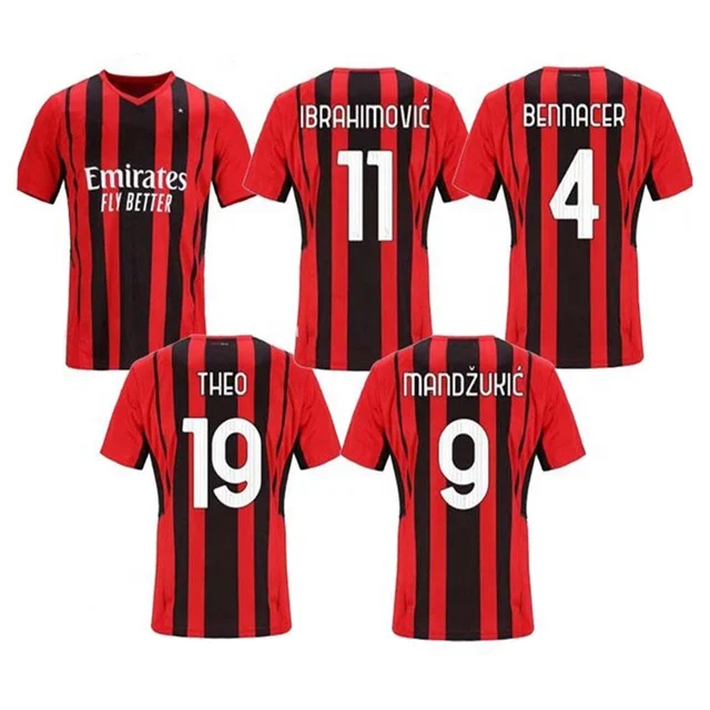 

21 22 AC Milan soccer jersey home IBRAHIMOVIC PIATEK football shirt MANDZUKIC PAQUETA BENNACER men uniform+ kids kit