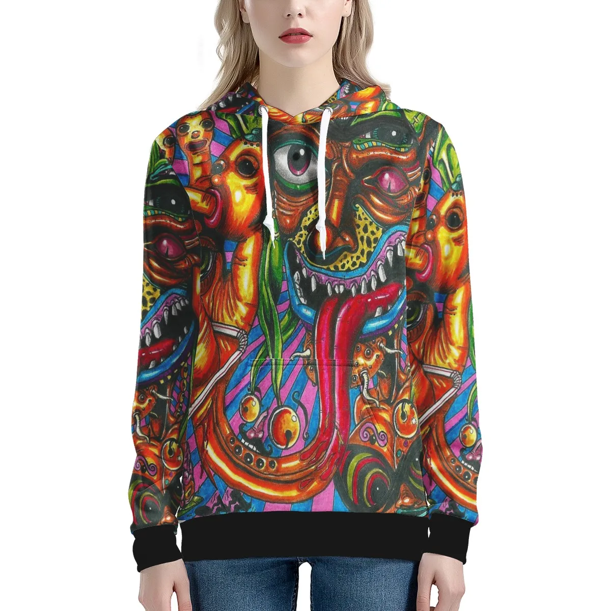 

2021 factory custom hippie logo women's hoodie polyester material suitable for hip-hop morning running women's hoodie fashion, Picture