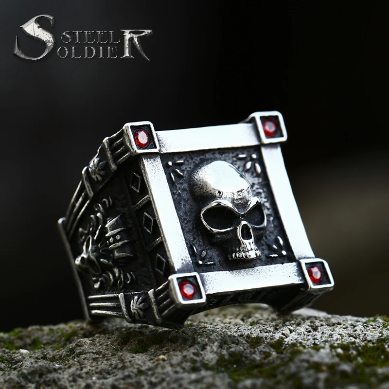 SS8-782R 2022 Creative Designs Stainless Steel Calvarium Skull Ring For Men Biker Motorcycle Hip Hop Gothic Jewelry Wholesale