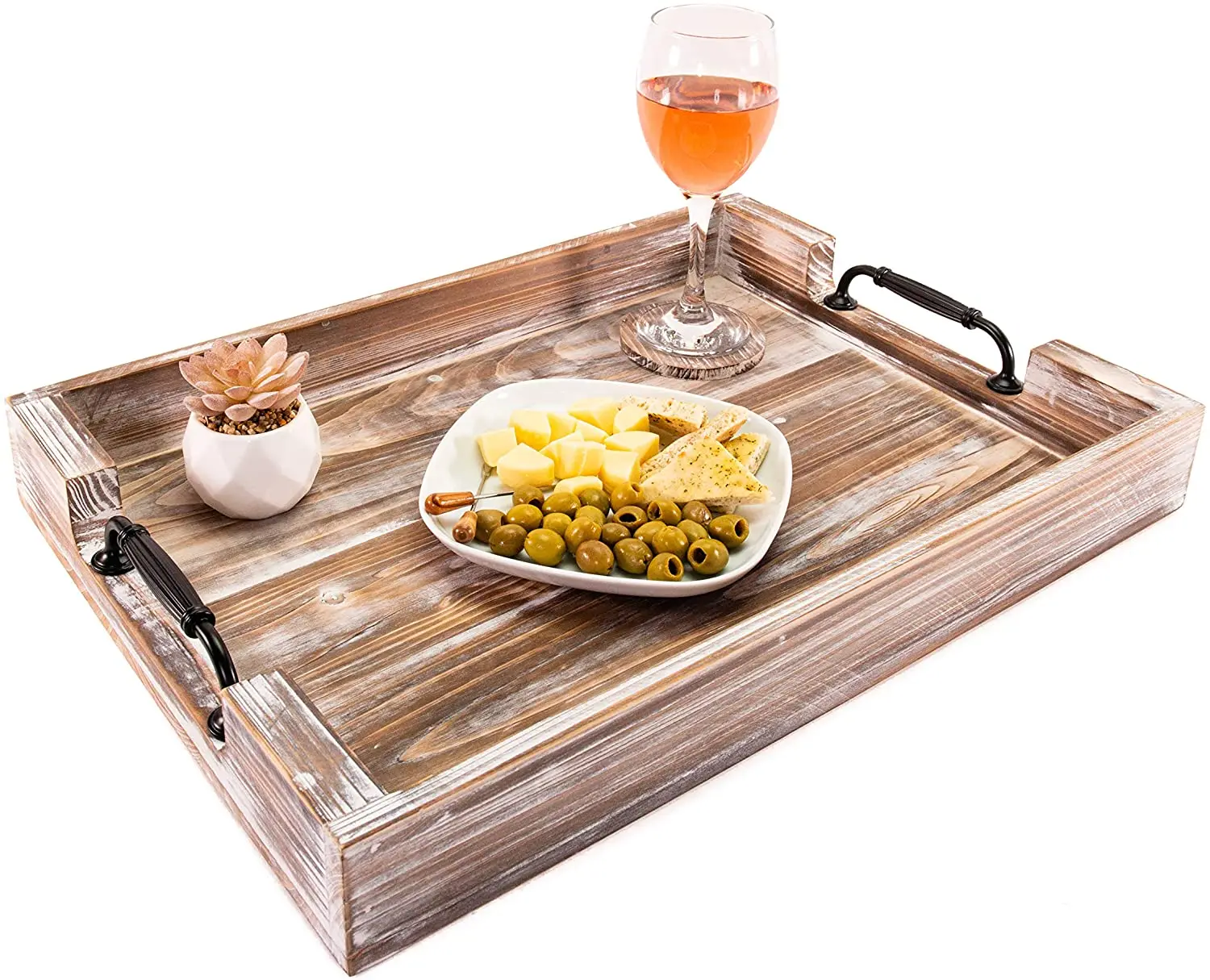 

Wood Serving Tray - 20 Inch - Farmhouse Decor - Coffee Table Organizer - Bathroom Vanity - Rustic Ottoman Tray, Customized color