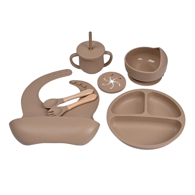 CE CPC Certified BPA Free Non Toxic Food Grade Baby Food Set Silicone Children Dishes Plates Infant Dinnerware Kids Dining Set