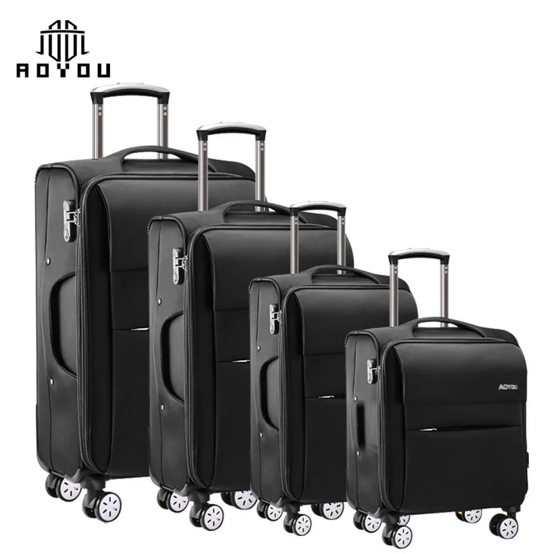 

4pcs 16"/20"/24"/28" customized soft luggage carry on business suitcase travel luggage set, Black,coffee,purple,army green and others