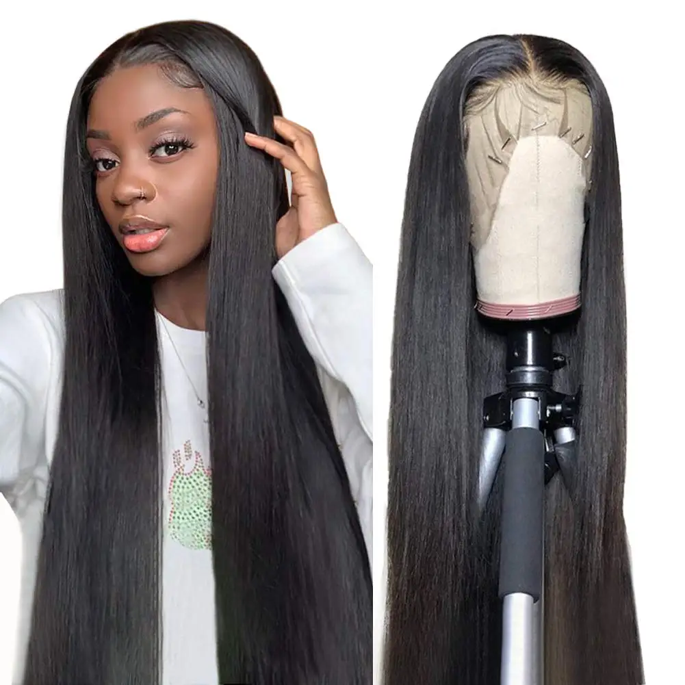

Virgin hair pre plucked 10-30inch French Lace HD 4x4 Front Lace Wig Deep Wave Full Frontal Lace Wig