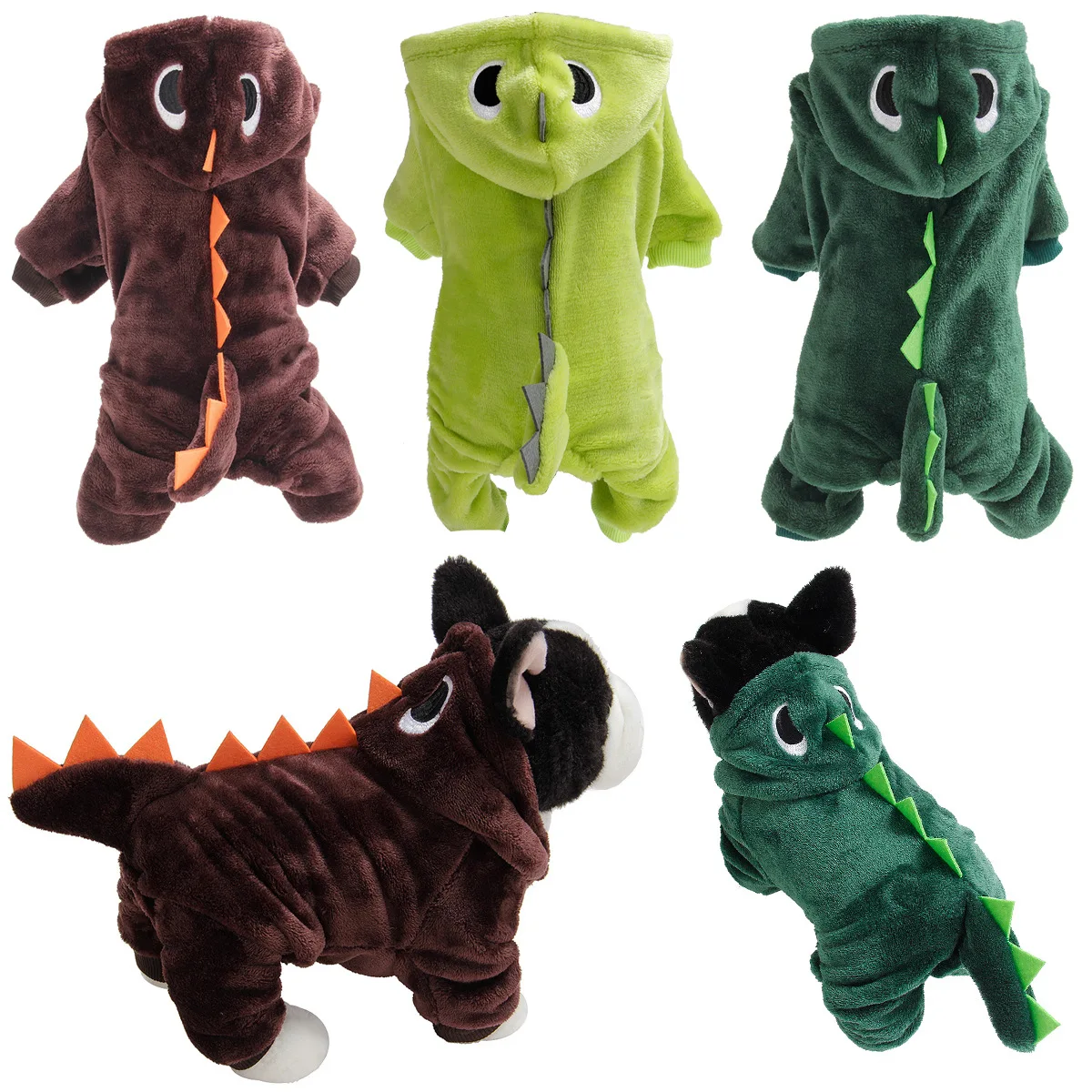 

2021 Diy Cosplay Pet Costume Party Halloween Decoration Cute Dinosaur Shape Dog fleece Winter Clothes, Brown / light green/dark green