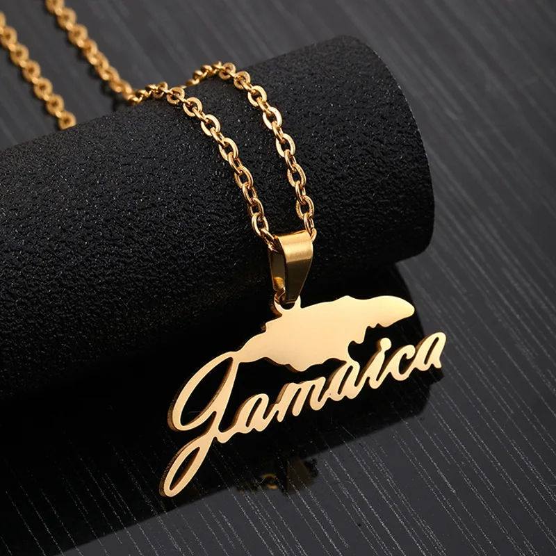 

Trendy Stainless Steel Necklace Jamaica Map Pendant Necklaces for Women Girls Gold Color Jamaican Map Jewelry Gifts (KSS349), Same as the picture
