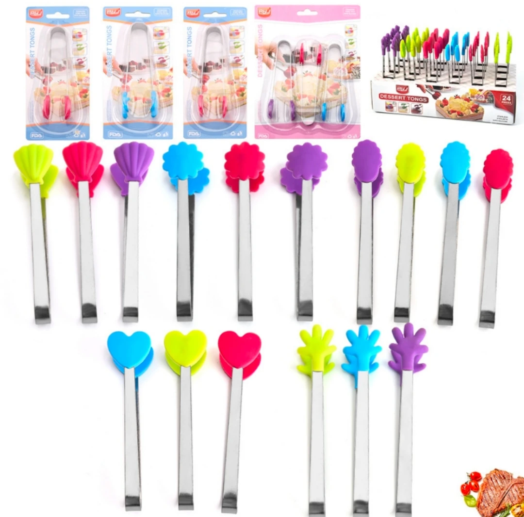 

Silicone Ice Clip Suger Tong Stainless Steel Handle Non-slip Ice Tongs Baking Bread Clip Mini Kitchen Food Clip Silicone Tongs