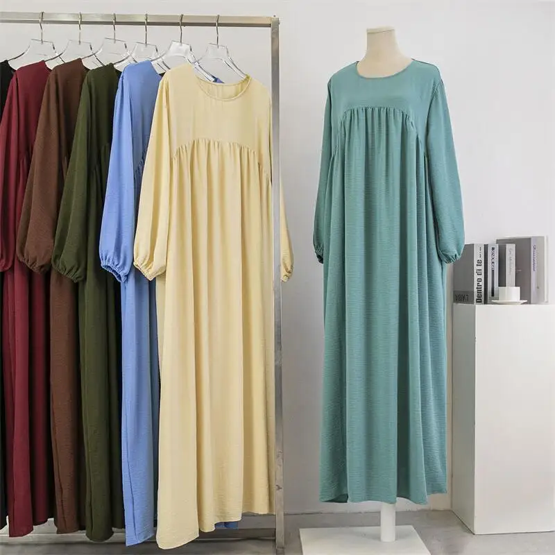 

Hot Selling Cheap Women Dresses Loose Size Long Sleeve Solid Color Pullover Robe Abaya From Turkey Dubai Women Muslim Dress