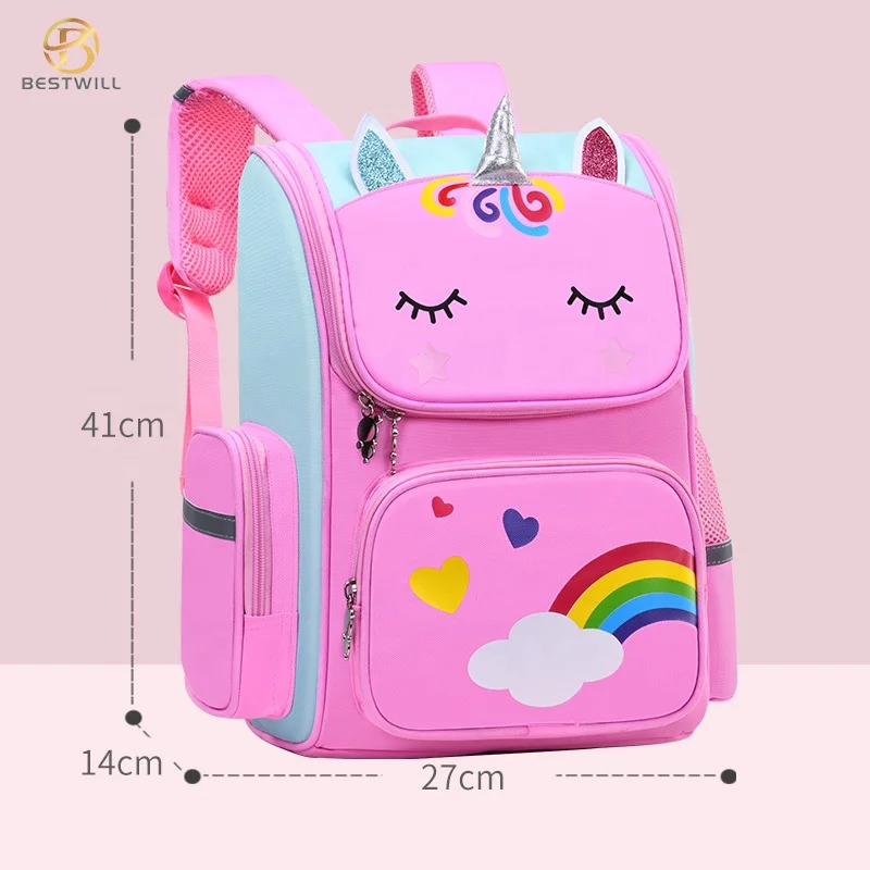 

BESTWILL New Arrival Nylon Children Bookbag School Bag Unicorn Backpack, Royal blue, pink, purple, blue