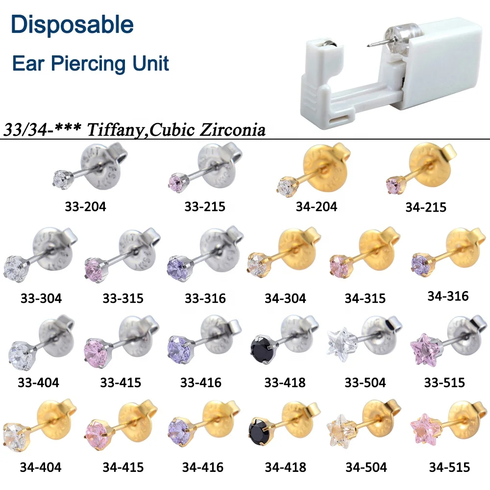 

Disposable Ear Piercing Unit 316L Surgical Steel Tiffany Cubic Zirconia Ear Studs Easy to Use Safe Sterilized Package Wholesale, As picture show