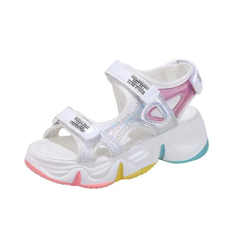 

Latest design hotselling fast delivery fashion girl lady sandal rainbow color outsole cheap beach platform sandal for woman, Black, white