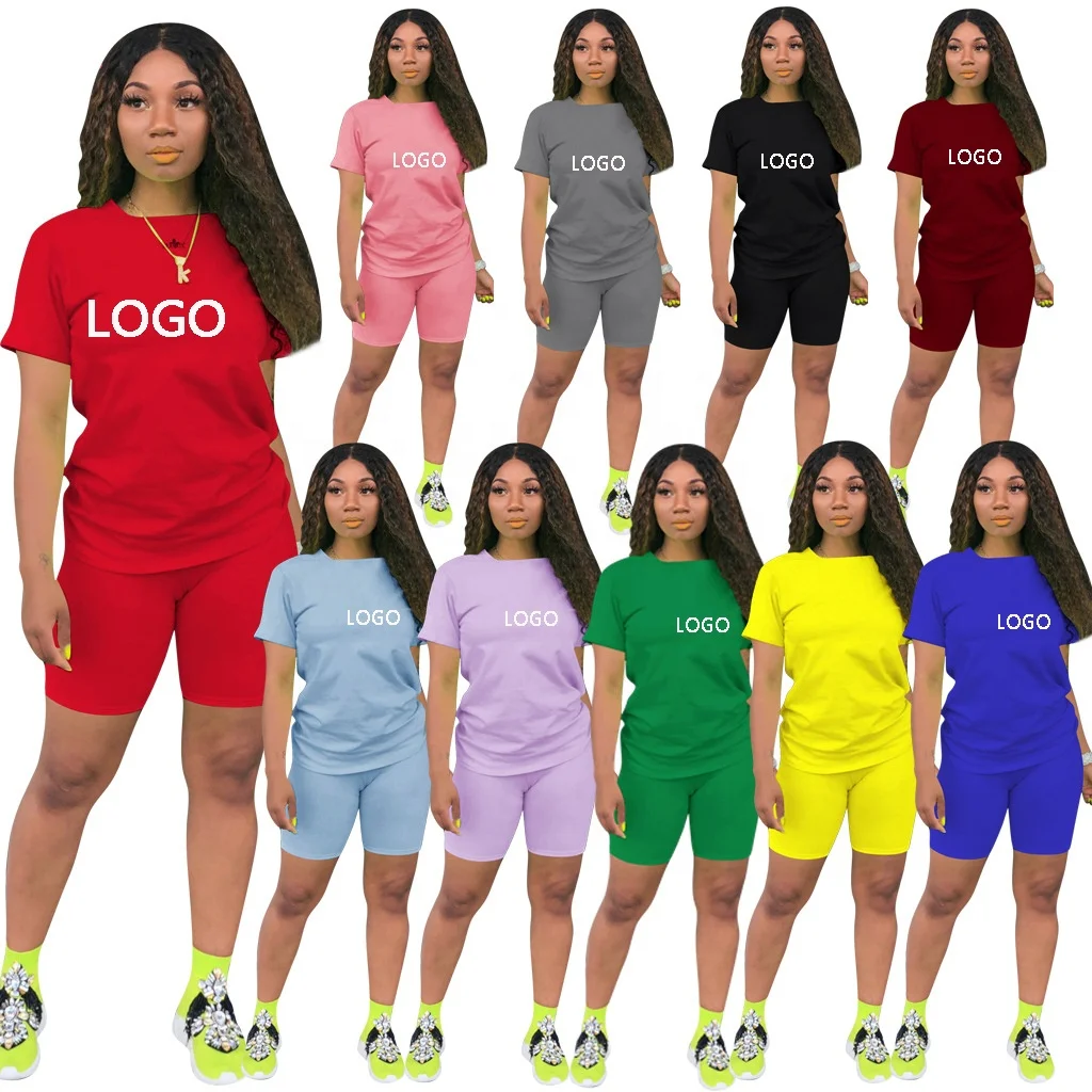 

10 Colors Hot Selling Wholesale Fashion Clothes 2021 Casual Plain Short Set Cotton Women S Track Suits Custom Logo