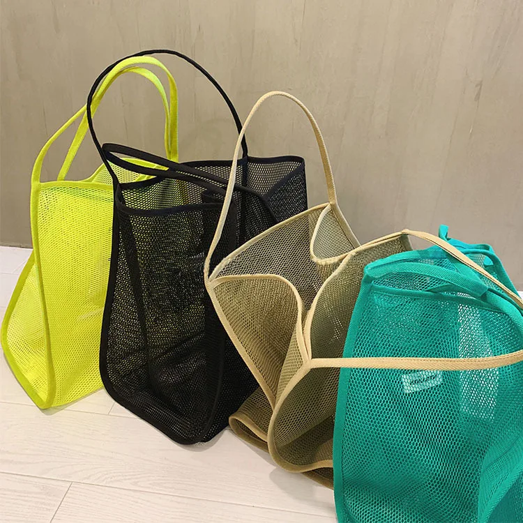 

Custom logo large reusable handbags hollow out Beach Bags daily life natural Tote Mesh shopping bags