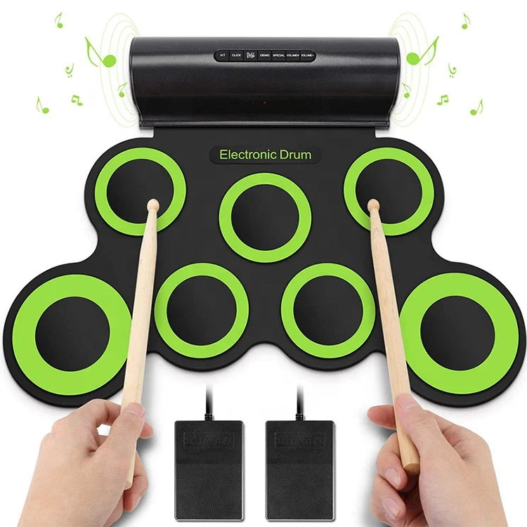 

Kids Christmas Birthday Gift Portable Roll Up Soft Silicone Flexible Electric Drum Sticks Drum Set