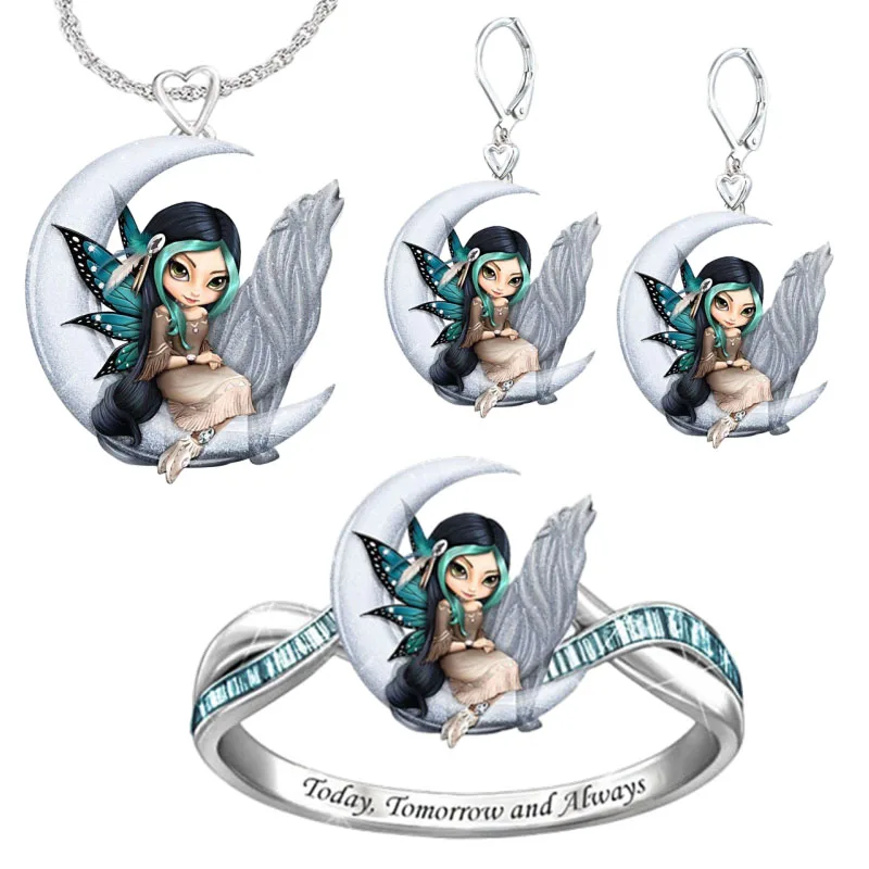 

Fashion cartoon necklace girl angel pendant moon necklace animal jewelry moon necklace