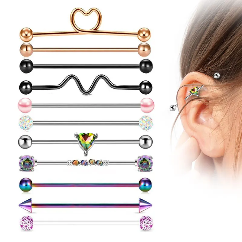 

POENNIS 20g colourful piercings helix industrial piercing jewelry 11 diamond industrial piercing earring, Gold,silver,black,multicolour