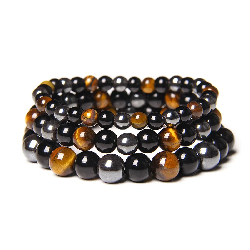 

Handmade Gemstone Round Beads Stretch Bracelet Feng Shui Natural Stone Quartz Healing Crystal Lava Bead Bracelet For Women Men, Black