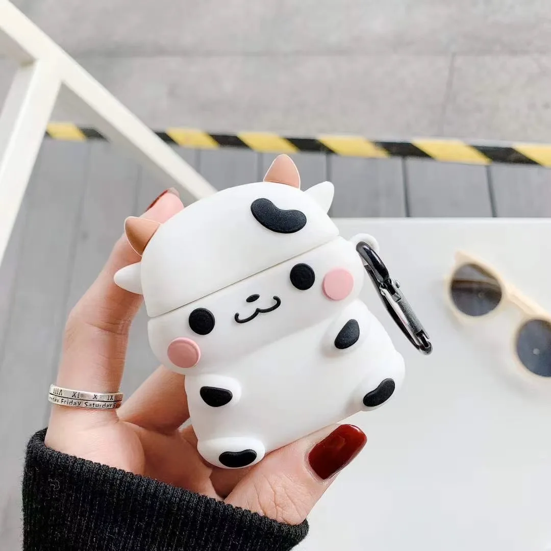 

Cartoon Cute Milk Cow Soft Silicone Protective Cover Wireless Earphone Case protective Silicon Cover for Airpods 1 2 Pro