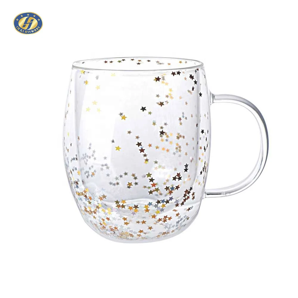 

13Oz Stars Falling Double Walled Latte Glasses Double Wall Espresso Cups Double Insulated Cups Double Walled Coffee Mug, Clear