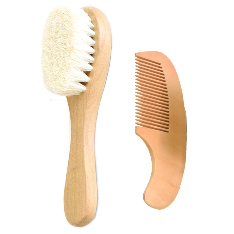 

Baby healthy Care Wooden boar bristle baby hair brushes elegant Streamlined hair brush comb set, Customized