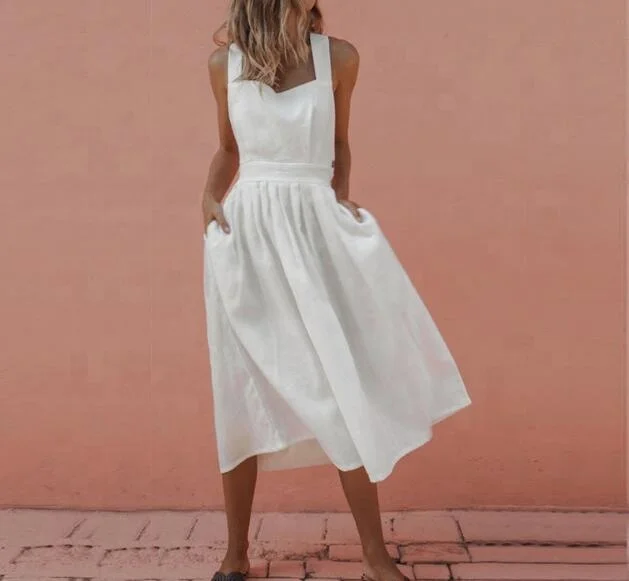 

Sexy Casual Dress Strap Sleeveless Beach Dress ., White red pink black
