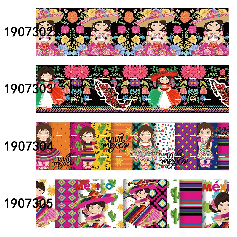 

FloraRibbons new listones para monos 3 inch cartoon Mexican viva doll printed grosgrain ribbon