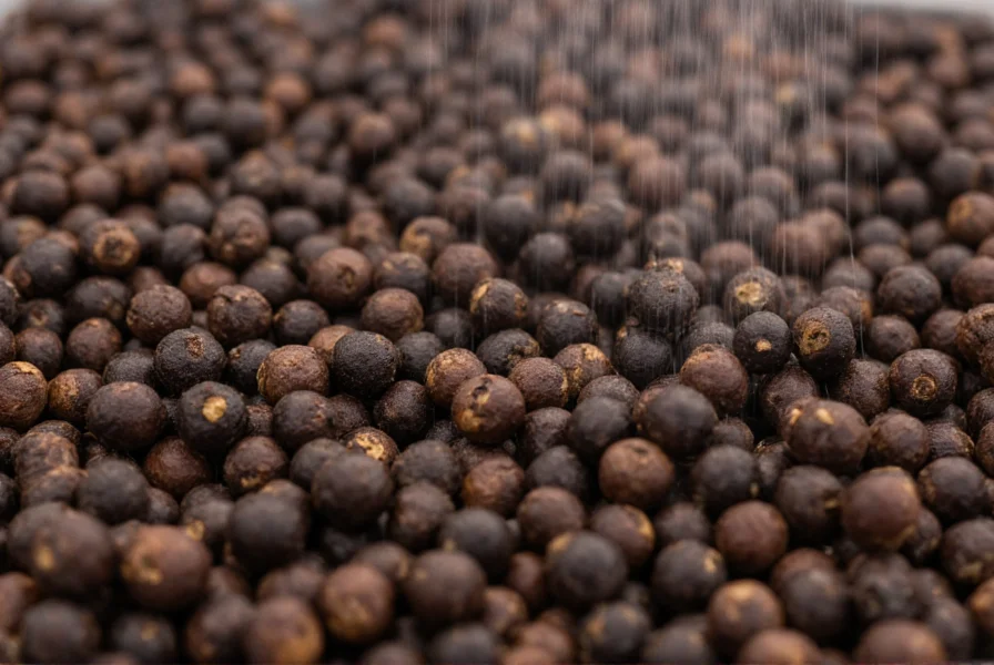 Close-up view of black peppercorns being distilled to extract essential oil