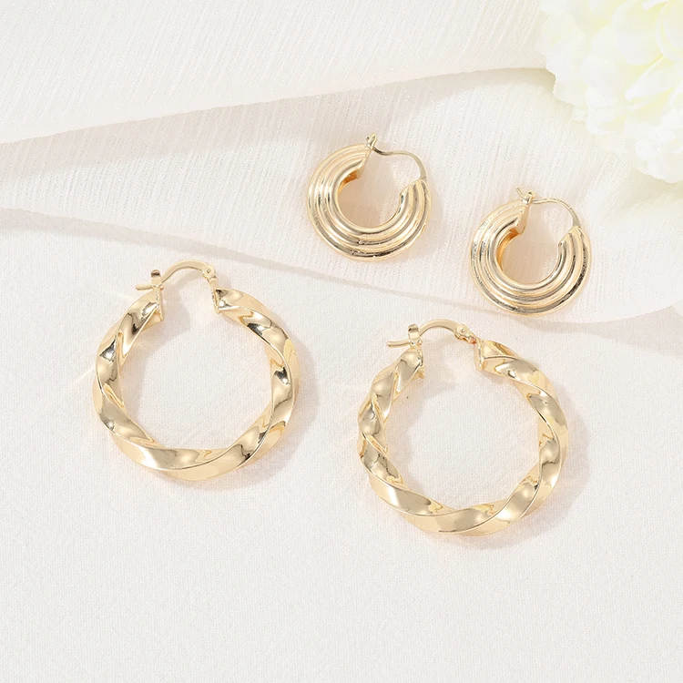 

Fashion High Quality Brass 14K Gold Plated Large Twisted Hoop Earrings