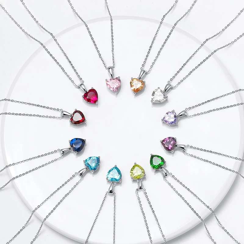 

RINNTIN APN02 Dainty Custom Jewelry Forever Love Heart Women Necklace Dainty 925 Sterling Silver Birthstone Pendant Necklaces