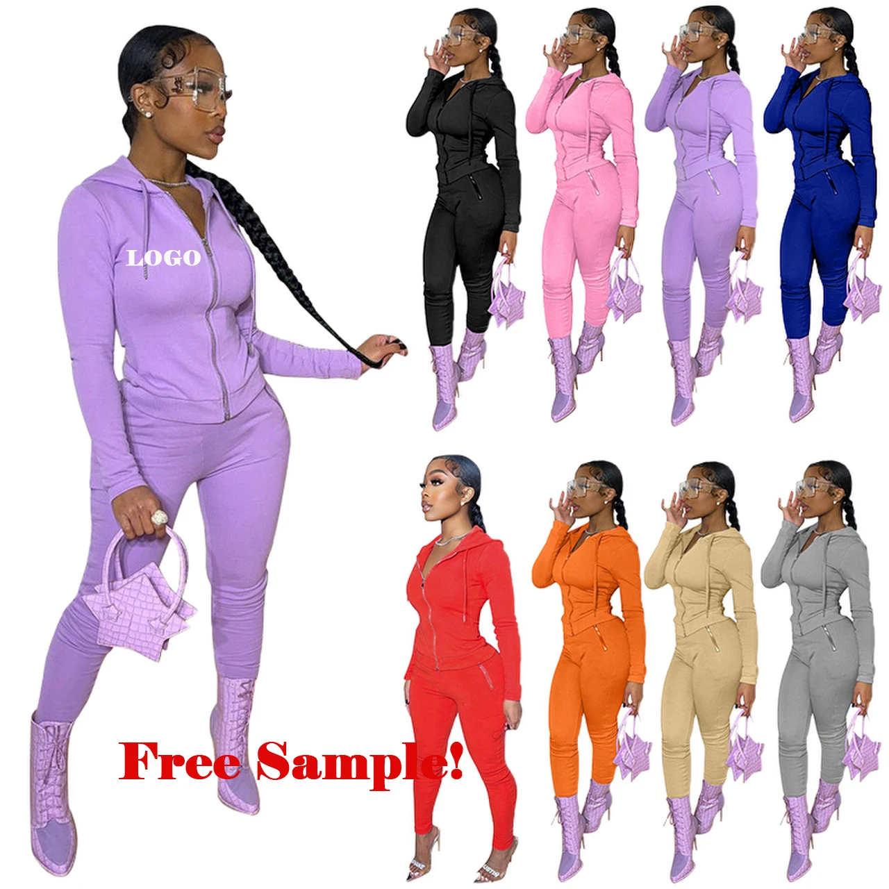 

2021 fall Casual Ladies two piece pants set Long Sleeve Outfits hood sweatsuit Bodycon Clothing Women 2pc pants set women, Photo color