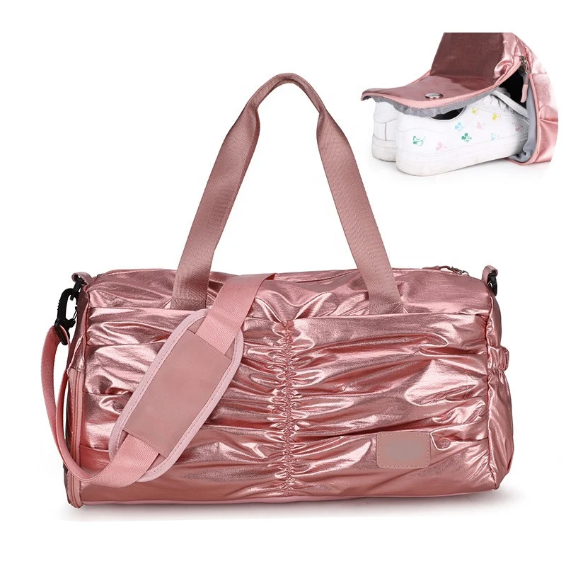 

Sports Duffle Bag Water Resistent Gym Bag with Shoe Compartment and Wet Pocket, Black pink silver or customized