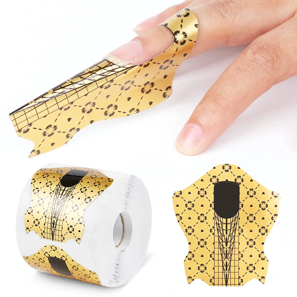 

100pcs/pack Gel Nail Art Extensions Forms Manicure Long Soft Aluminum Dual Nail Form, Gold