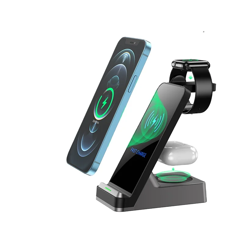 

Fast 15W 3in1 Phone Earphone Watch Wireless Charger Stand QI charging Station Wireless Charger with Stand