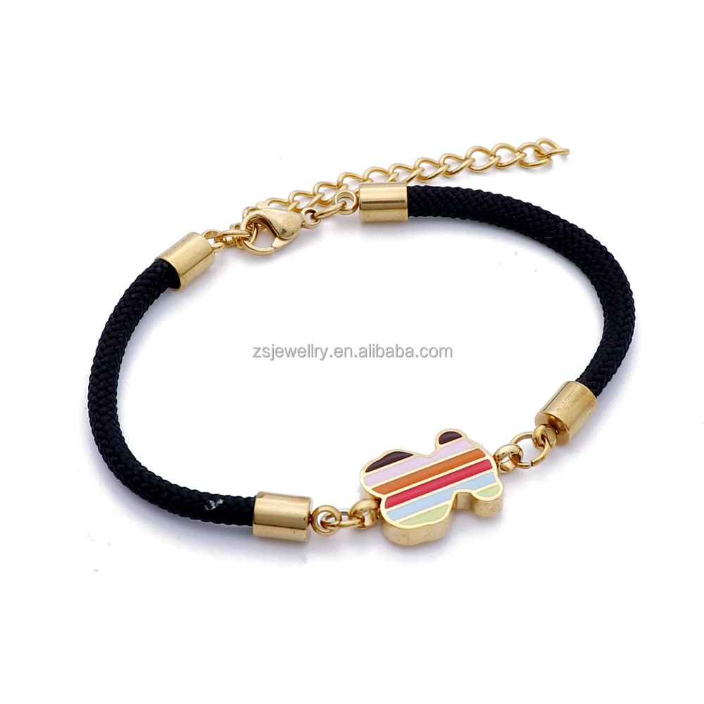 

Gold Plated 18K Mantra Girl Enamel Charm Stainless Steel Couple Bracelet