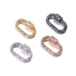4 Styles Colorful CZ Stone Carabiner Pendants Micro Setting Stone Circle Clasp Minimalist DIY Jewelry for Women Wholesale 2020