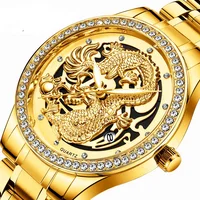 

FNGEEN Gold Dragon Design Men's NOT Automatic Mechanical Watch Stainless Steel Business Fashion Waterproof Wrist Quartz Watch