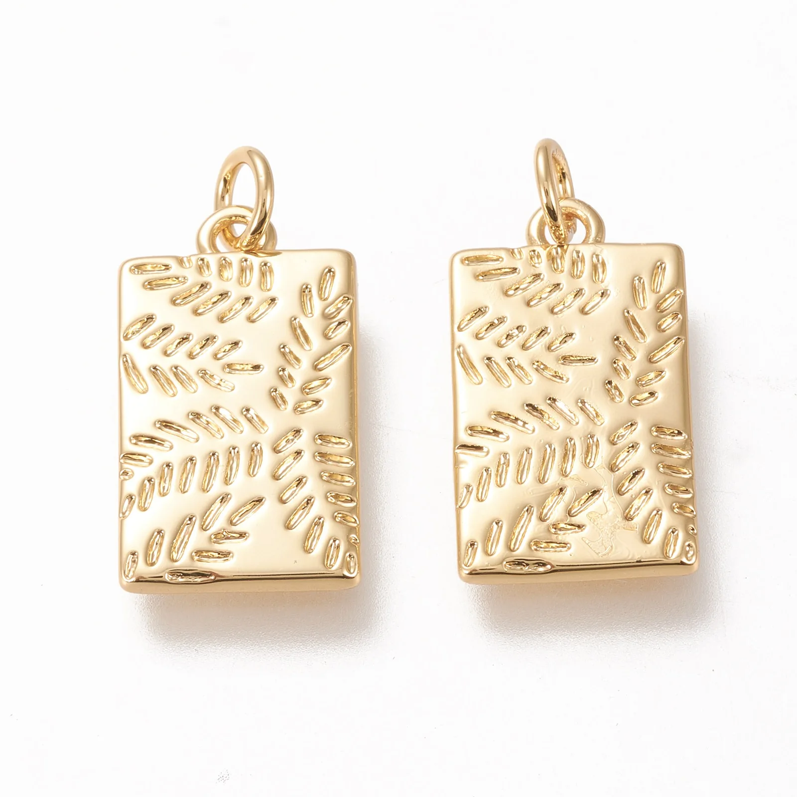 

Pandahall Rectangle with Leaf Real 20K Gold Plated Brass Pendants