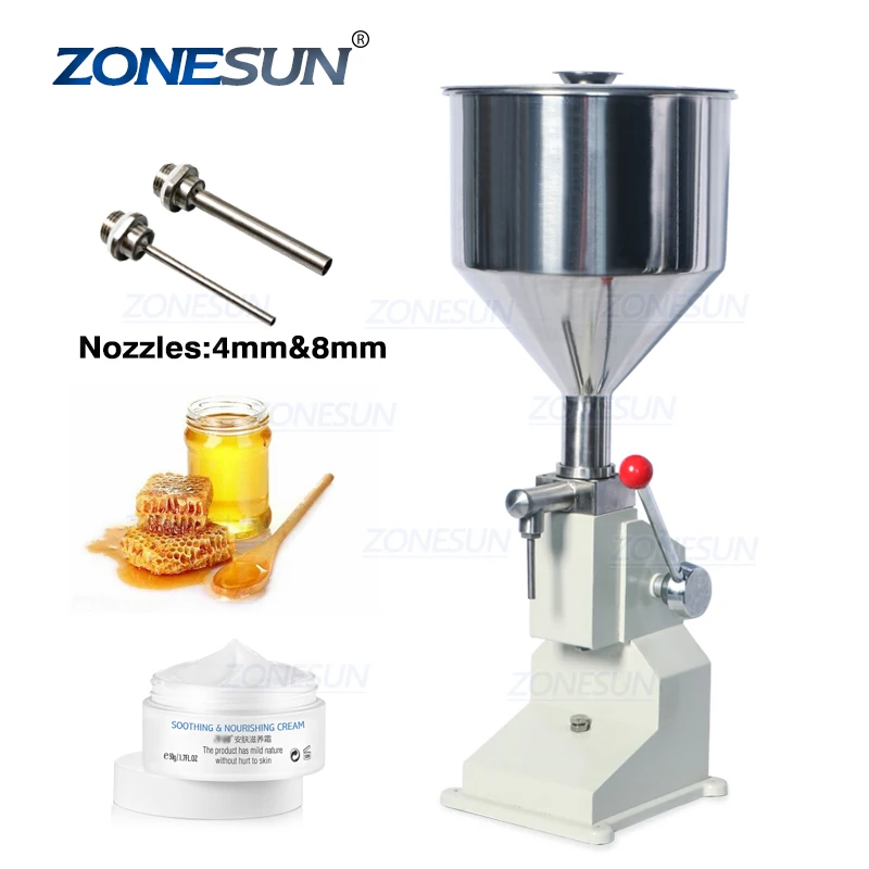 

ZONESUN A03 Manual Paste Honey Liquid Filling Machine Cream Bottle Vial Filler Sauce Jam Nail Polish 5-50ml Food Processor