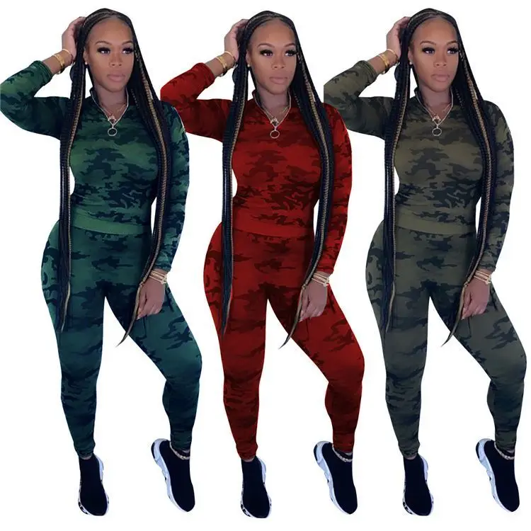 

2020 Casual Wear Clothing Long Sleeve Women 2 Piece Camouflage Jumpsuit