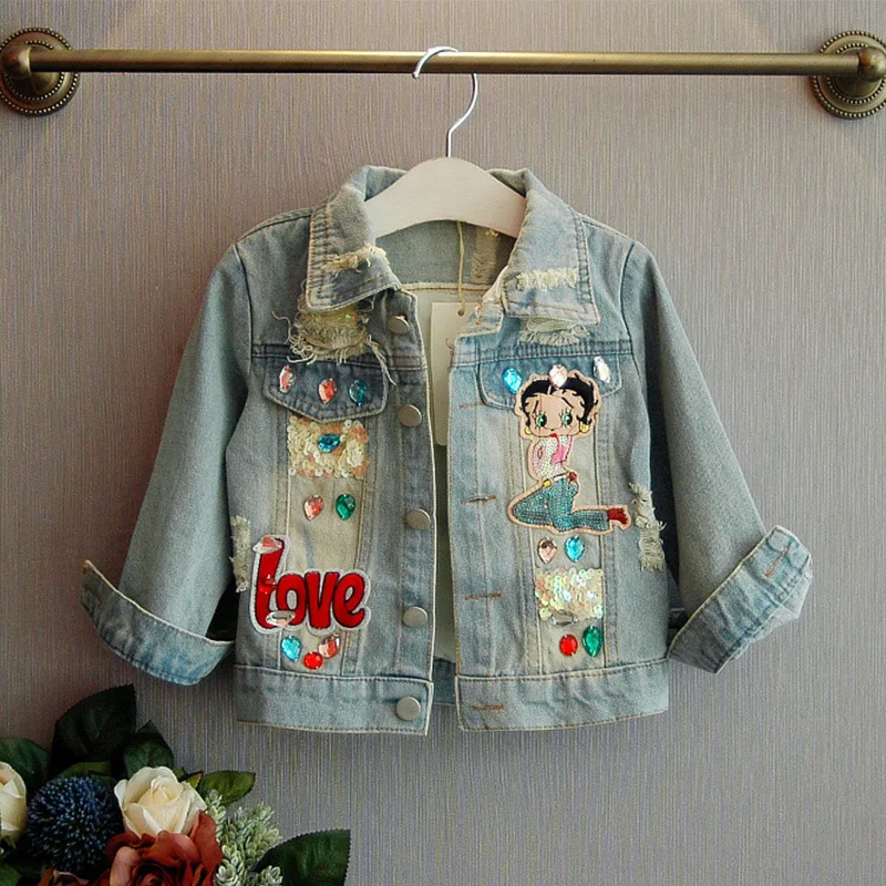 

Sunny Baby 2021 New Korean Autumn Children Wear Girl Hole Denim Jacket, Shown